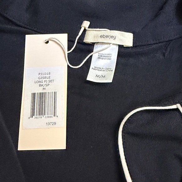 Eberjey Black Pajama Set with White Trim - Picture 6 of 6